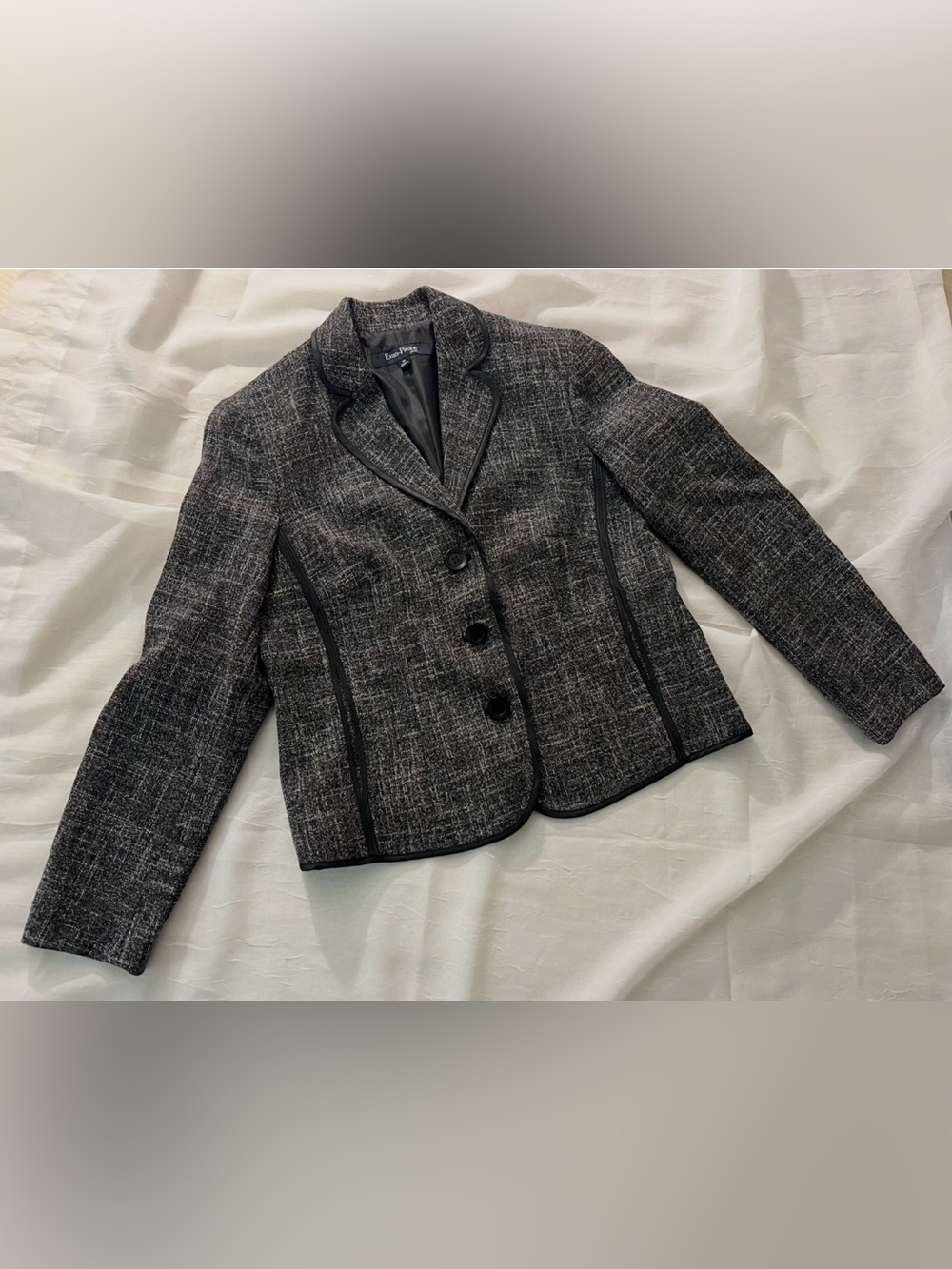 Evan Picone Black & Gray Tweed Blazer Jacket 6P